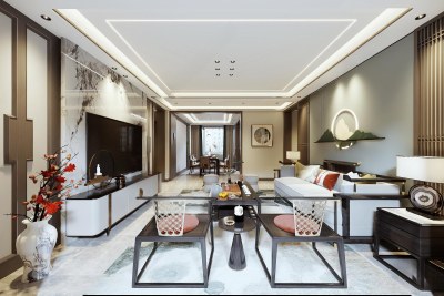 新中式客餐厅3D模型下载